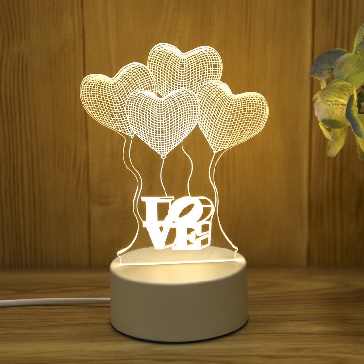 Đèn LED 3D hình 4 trái tim có chữ LOVE