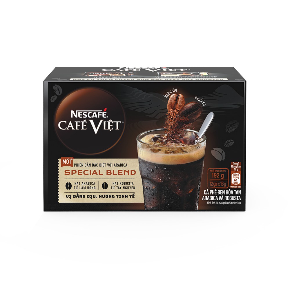NESCAFÉ Café Việt Cà phê đen hòa tan Arabica và Robusta (Hộp 12 gói x 16g)