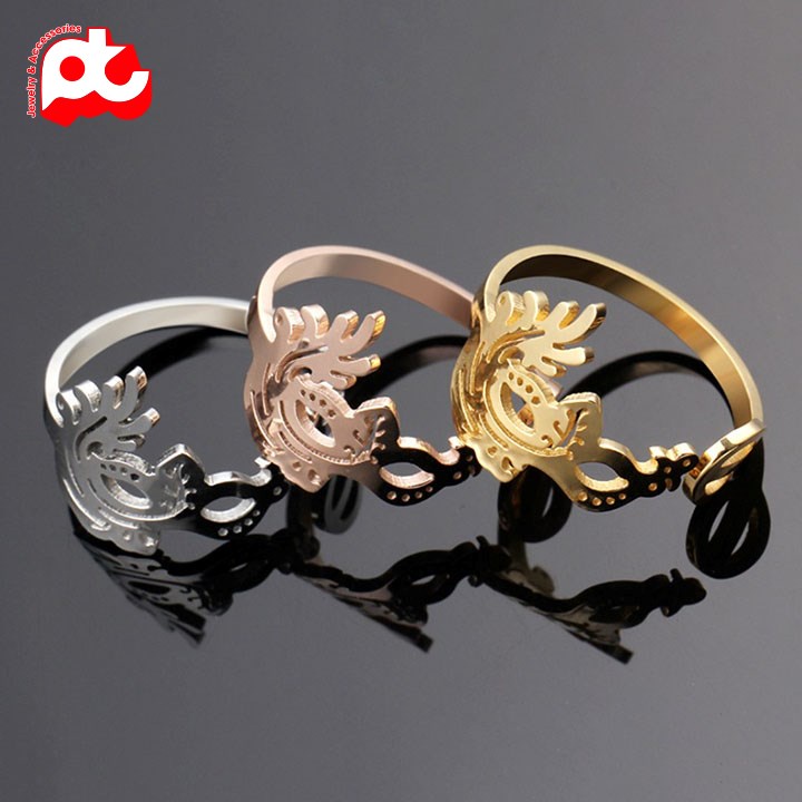 Nhẫn titan nữ freesize mặt nạ cách điệu cao cấp thép không gỉ titanium PTNNUT49