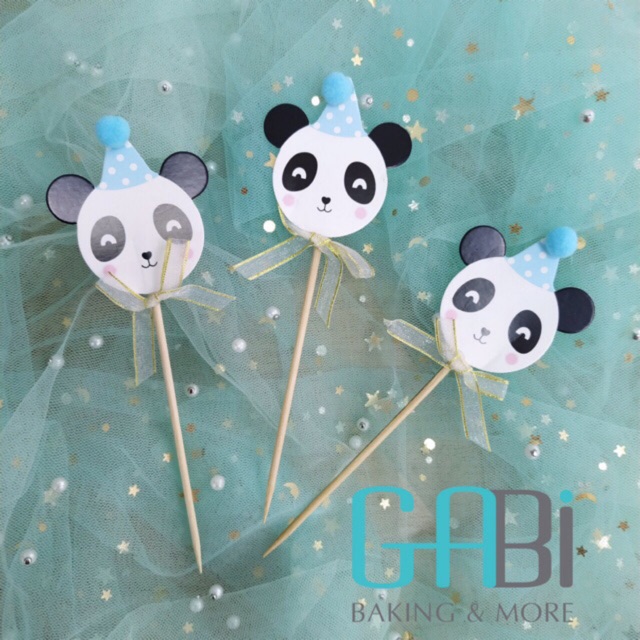 Set topper giấy cắm bánh gấu trúc