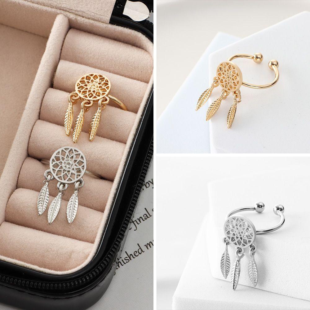 Nhẫn Kim Loại Hình Dreamcatcher Đính Đá Resin