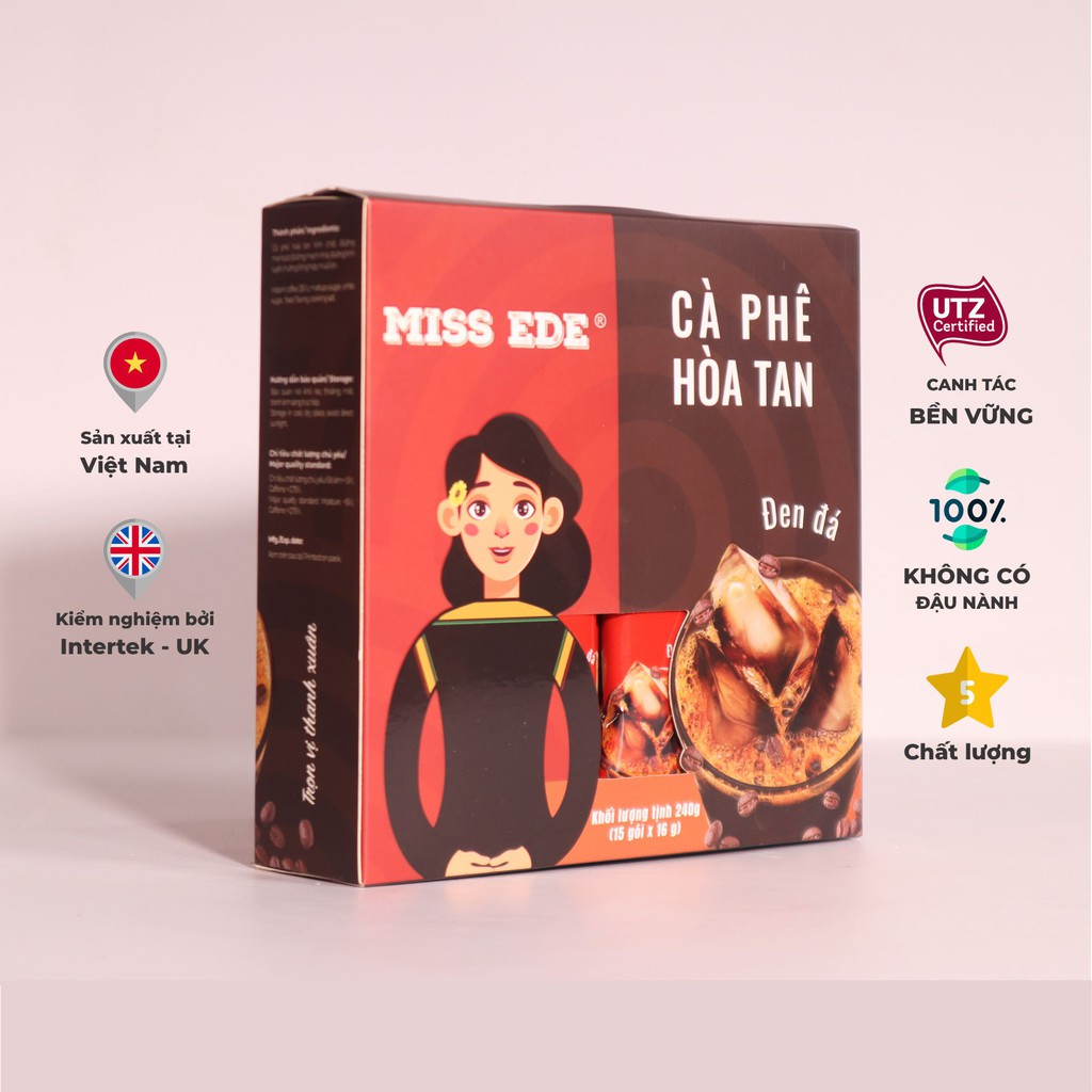 Cà phê hoà tan Đen đá MISS EDE - 240g: 15 x 16 g (có đường) - Siêu mạnh với tỷ lệ cà phê hoà tan tới 35% cao nhất thị tr