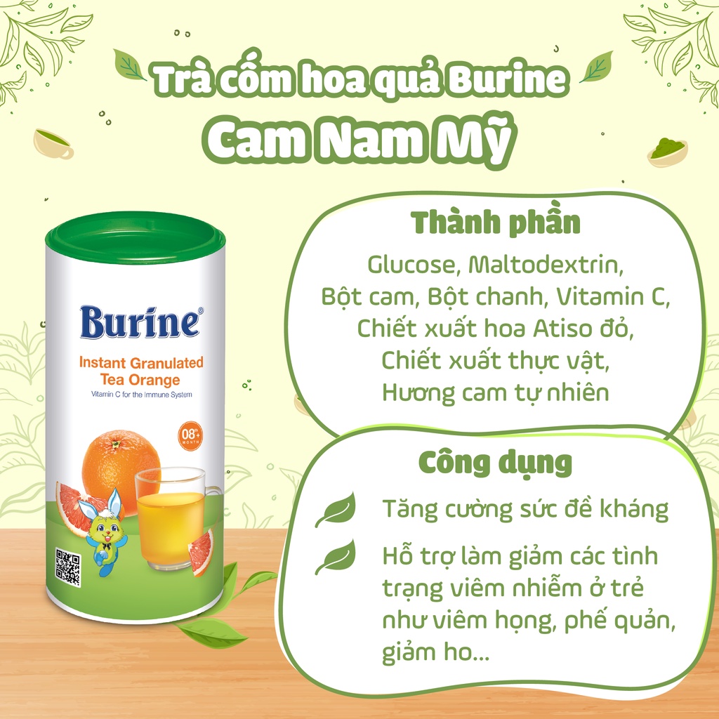 Trà Hoa Quả Hòa Tan BURINE Vị Cam Nam Mỹ Thơm Ngon, Bổ Sung Vitamin C Cho Bé Từ 8 Tháng Tuổi.