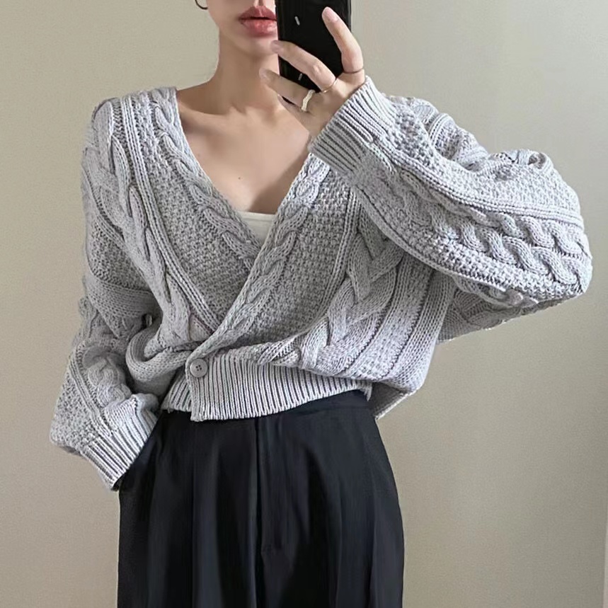 DUNEA Áo Sweater Dệt Kim Cổ Chữ V Phối Một Hàng Nút Phong Cách Vintage Gợi Cảm Cho Nữ