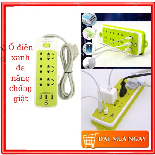 Ổ điện xanh đa năng chống giật co khe cắm usb