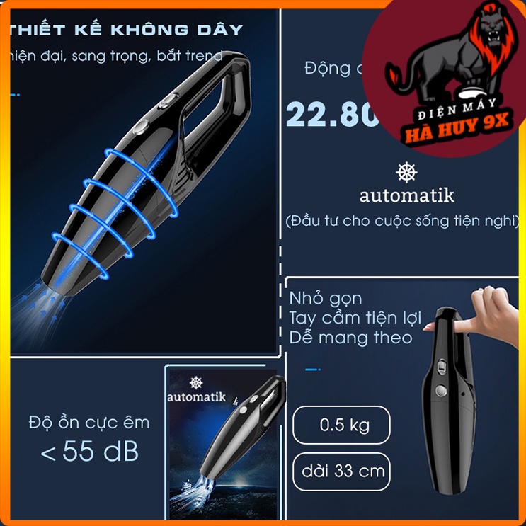 Máy Hút Bụi Cầm Tay Mini Không Dây và Có Dây Cho Ô Tô và Gia Đình + Tặng Khăn Lau Ô tô