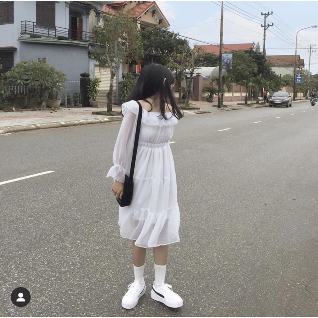 VÁY TIỂU THƯ TRẮNG TRỄ VAI HOẶC CỔ VUÔNG VINTAGE - ĐẦM XÒE 2 LỚP MẶC NHIỀU KIỂU HOT - (SP sẵn)