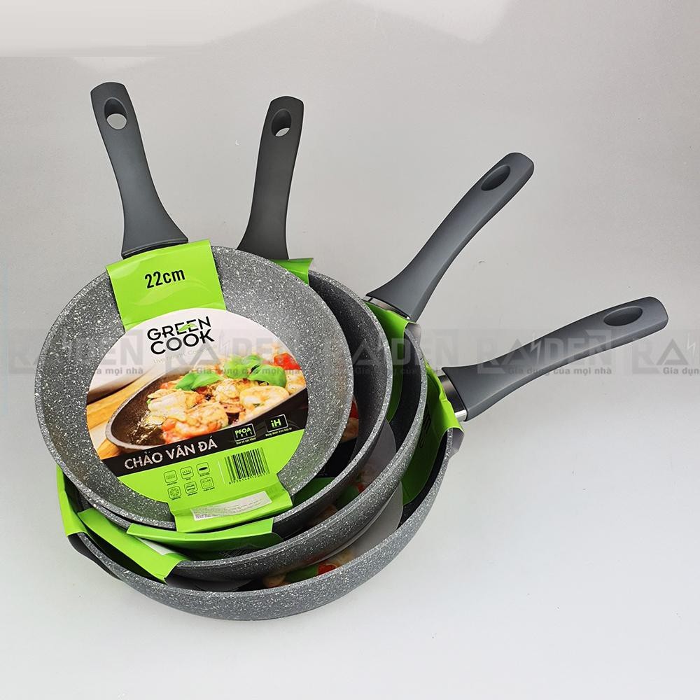 [Ảnh thật]Chảo vân đá đáy từ chống dính GreenCook Size (đường kính) 22 24 26 28cm 30cm