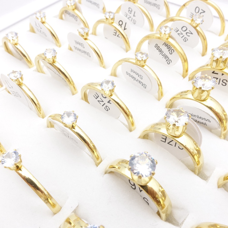 Bộ 20 Nhẫn Thép Không Gỉ Đính Đá Zircon 6 Móng Thời Trang