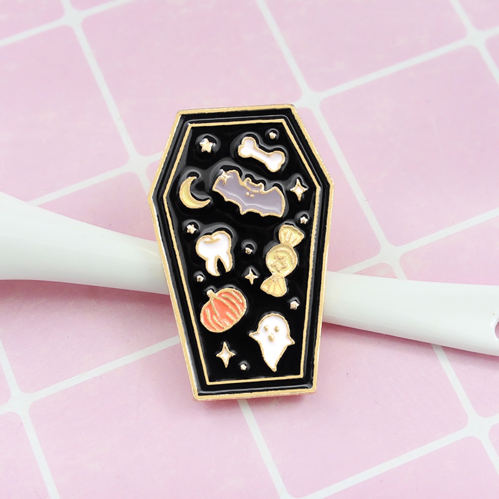 YOML✔Creative Coffin Enamel Brooch Pin Denim Jeans Badge Halloween Party Decoration