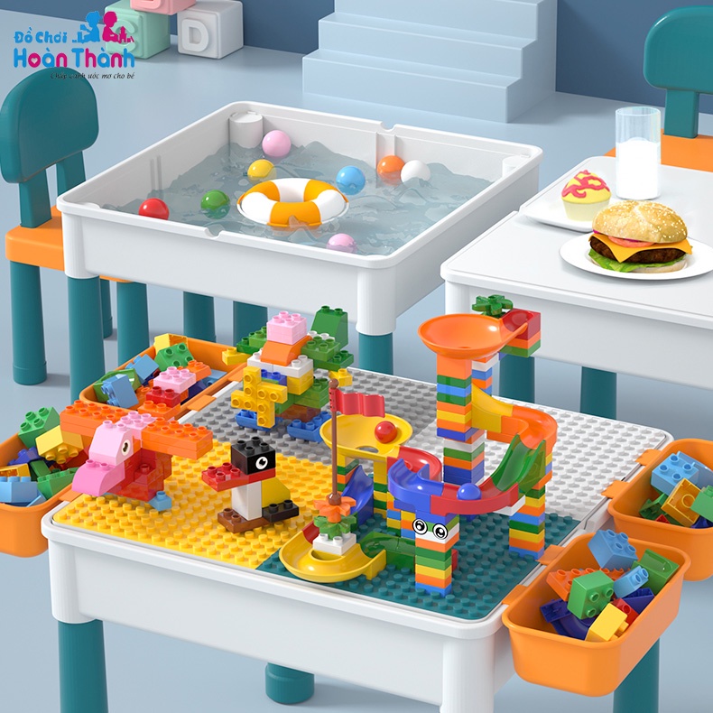 Bàn xếp lego đa năng cho bé, bàn giáo dục 2 mặt đa chức năng