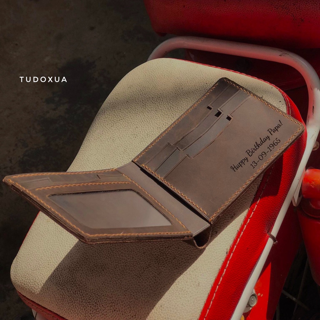 Ví da nam khắc tên theo yêu cầu, chất liệu da bò thật, tặng kèm móc khóa da,làm quà tặng sinh nhật