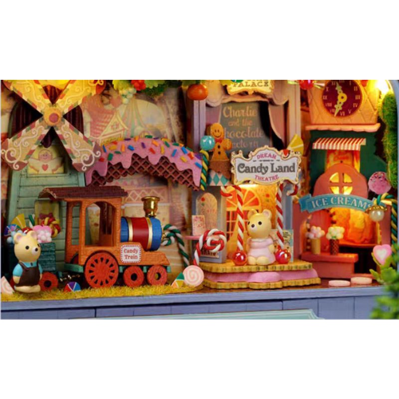 Kèm giá đỡ, keo dán và pin - Mô hình nhà gỗ búp bê Dollhouse DIY - Q007 Q008 Q009 Box Theatre