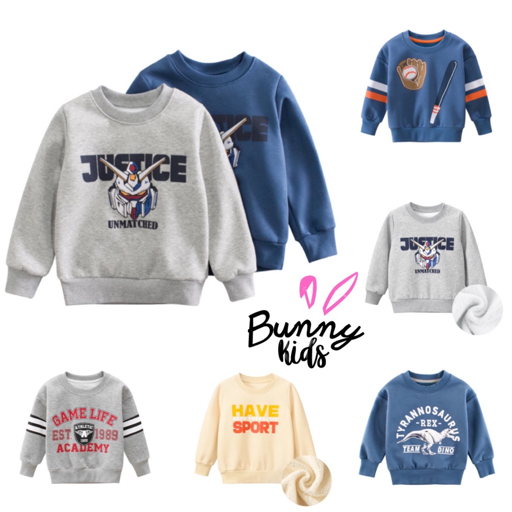 Áo nỉ lót lông siêu ấm cho bé trai, áo nỉ bé trai Bunnykids in hình dễ thương