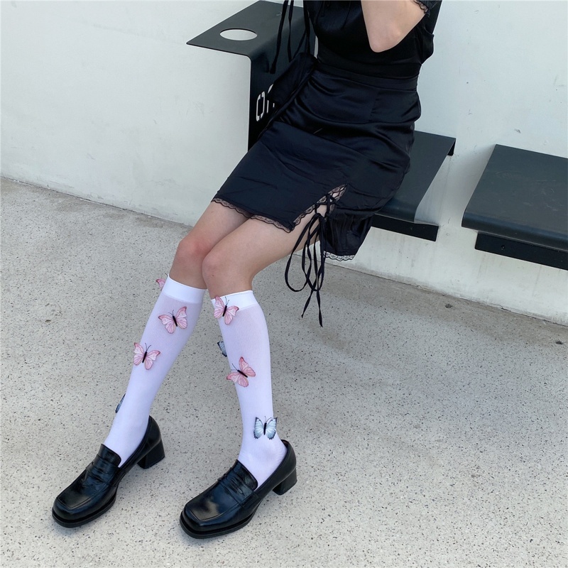 XIXI Tất Lưới Màu Trơn Họa Tiết Bướm Phong Cách Lolita Thời Trang Cho Nữ Màu Sắc