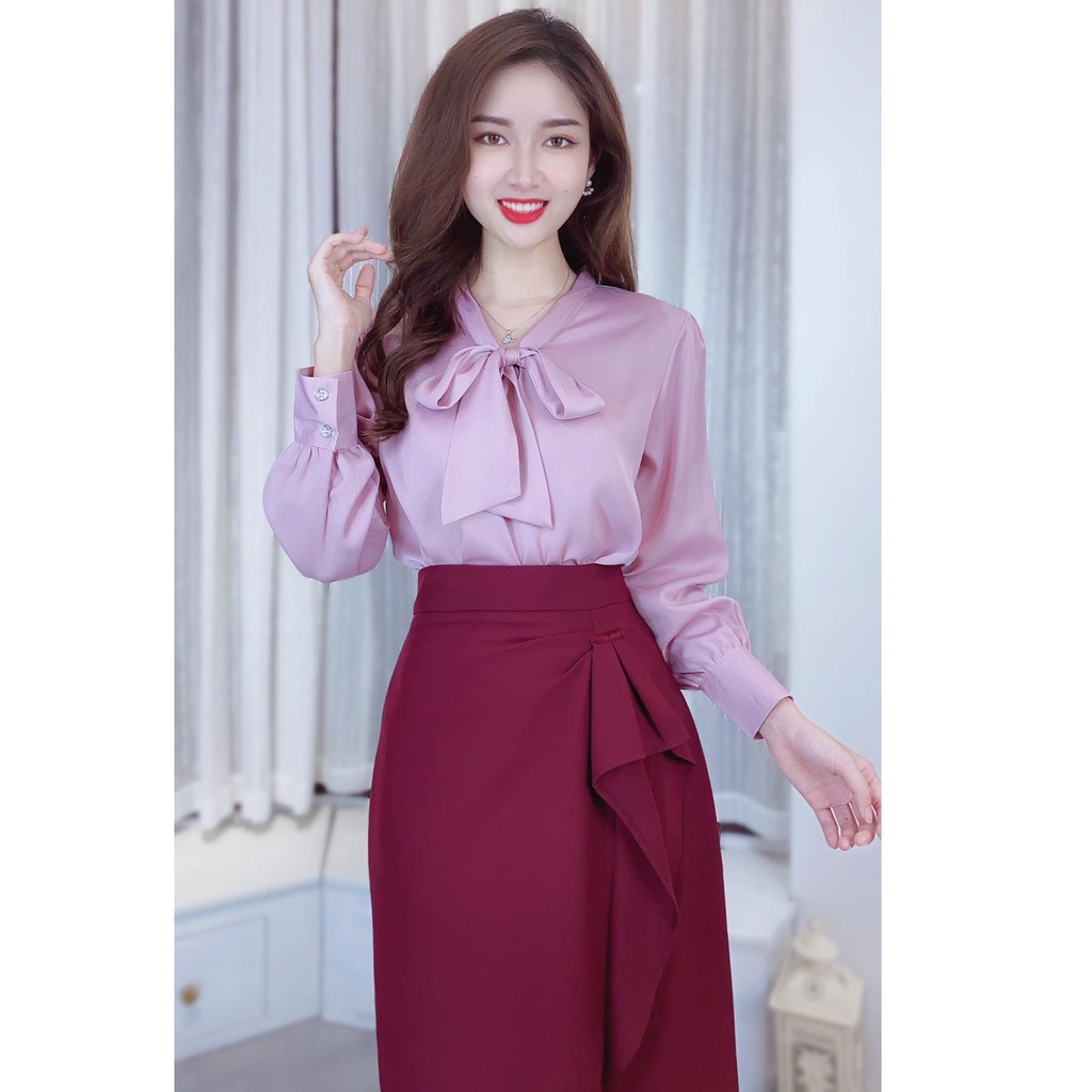 Áo sơ mi lụa trơn nơ tay dài CHUU A5236 | BigBuy360 - bigbuy360.vn