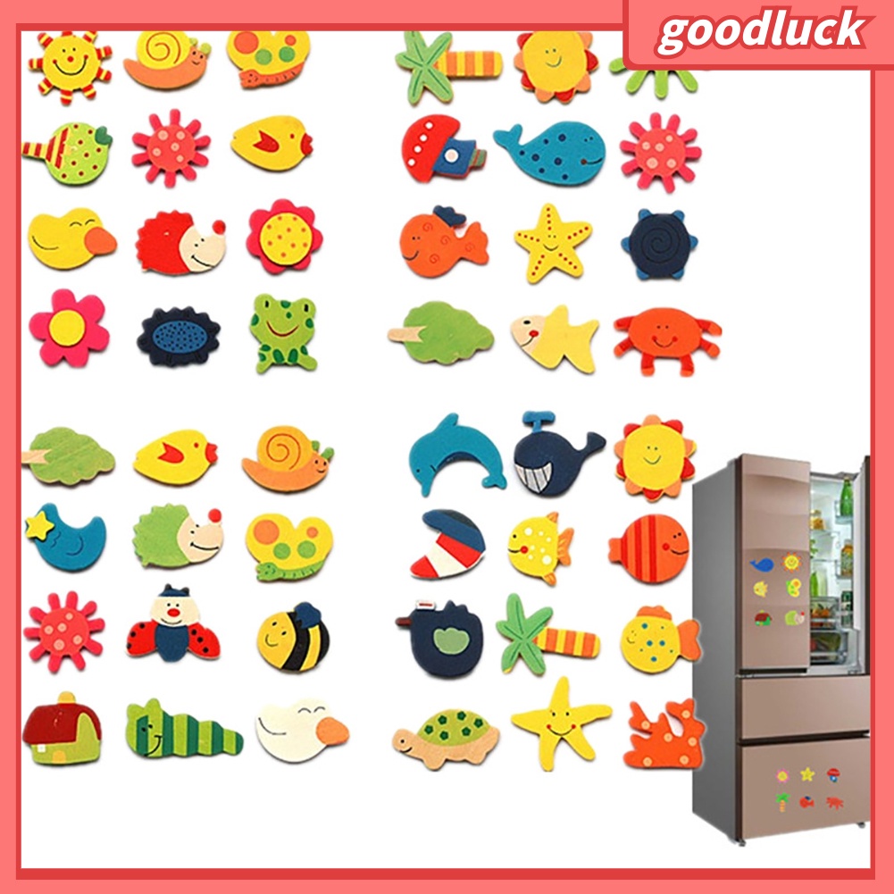 Bộ 12 miếng dán nam châm bằng gỗ hình hoạt hình mặt trời cá tính trang trí tủ lạnh cho bé