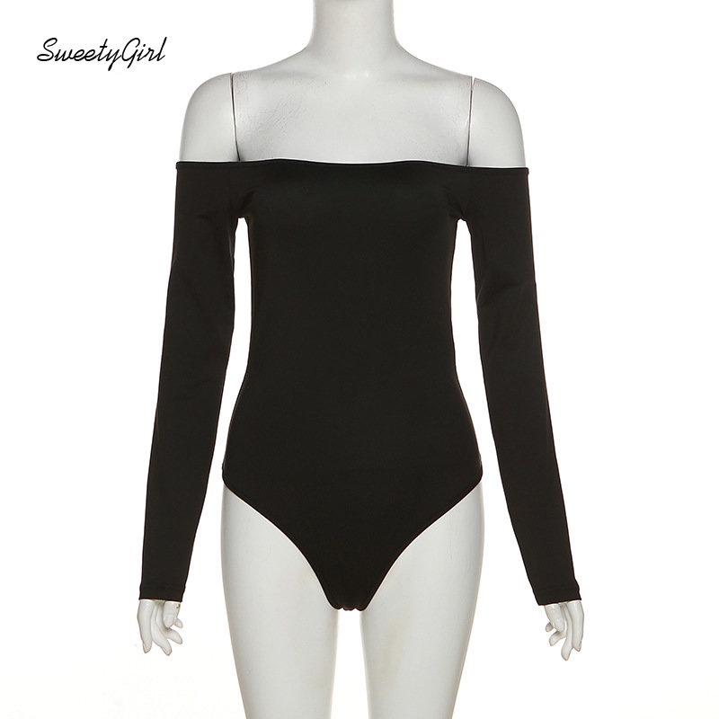 Áo Liền Quần Tay Dài Hở Vai Màu Đen Trơn Thời Trang 2022 Quyến Rũ Cho Nữ