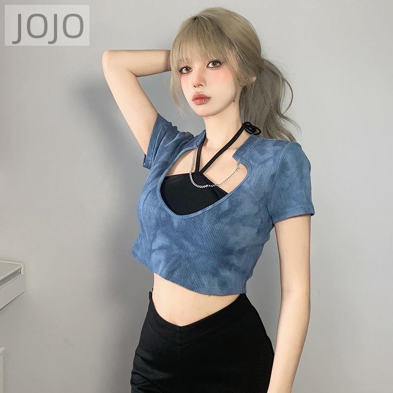 Set Đồ Hai Mảnh Gồm Áo Hai Dây Ngắn Thắt Nơ Màu Xanh Dương Phong Cách Cằm Và Quần Ngắn Cho Nữ