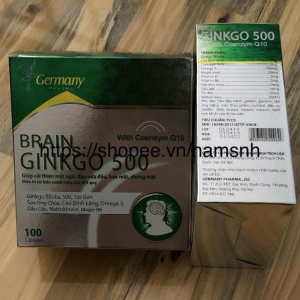 BRAIN Ginkgo 500 Giúp hoạt huyết, tăng cường lưu thông máu hộp 100 viên chính hãng