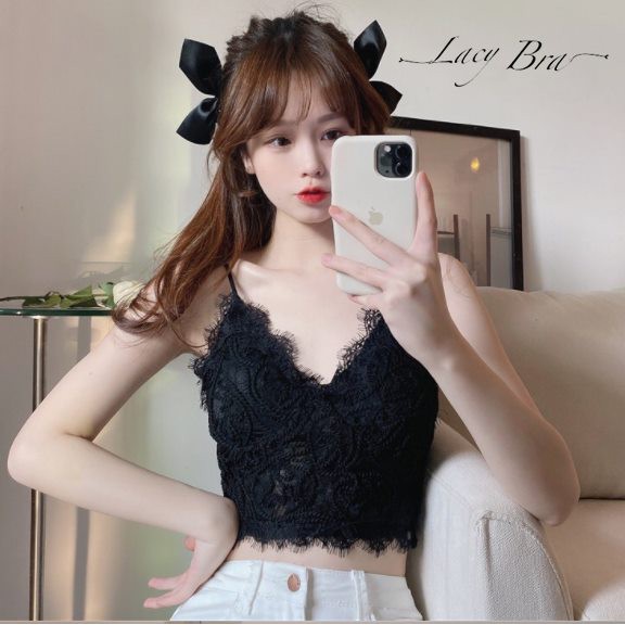 Áo Bra Rem Mềm Họa Tiết Nổi Bo Chun Lưng Xinh Xắn Lacy Bra - Al27