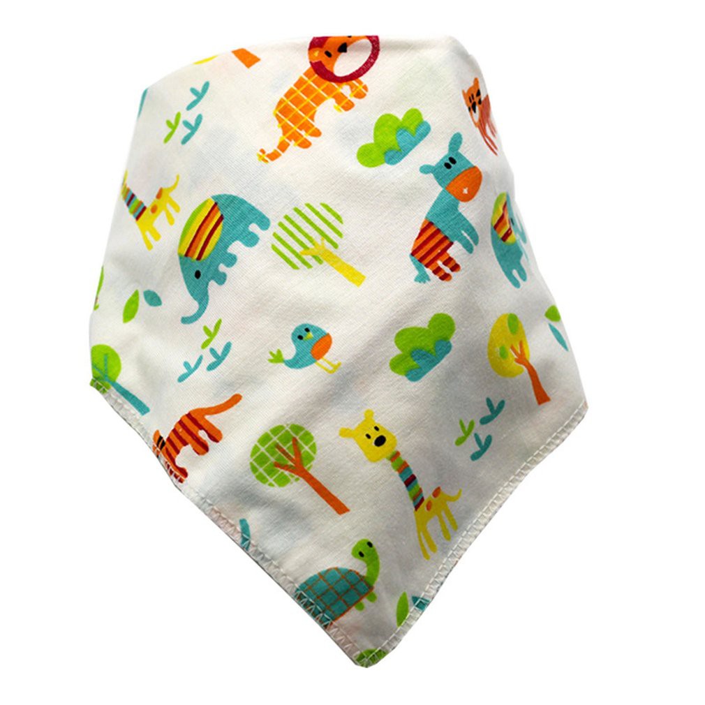 Yếm Ăn Cotton Hai Lớp Hình Tam Giác In Họa Tiết Hoạt Hình Có Nút Cài Cho Bé