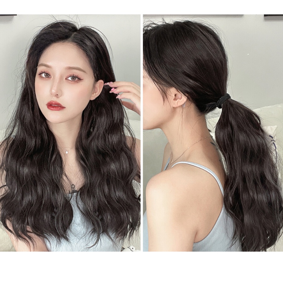Tóc giả kẹp dải nửa đầu làm dày tóc dáng chữ U- Tóc giả xoăn gợn sóng cao cấp dài 60cm