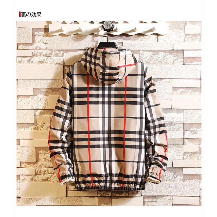 Áo Khoác Hoodie Burberry Dáng Rộng Kẻ Sọc Ca Rô Kiểu Nhật Bản Cá Tính Cho Nam