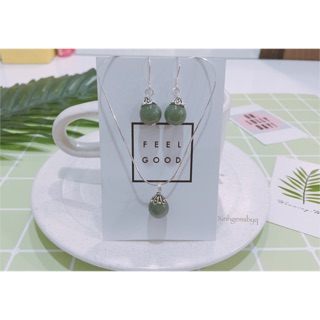 Dây chuyền + bông tai bạc phối Ngọc phỉ thuý