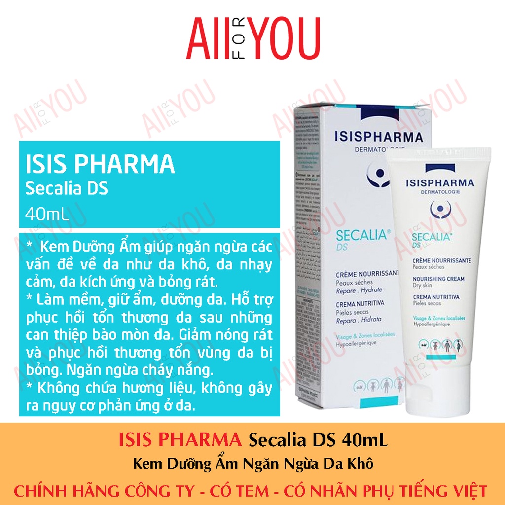 ISIS Pharma Secalia DS 40mL - Kem Dưỡng Cho Da Khô, Nhạy Cảm, Da Bị Kích Ứng