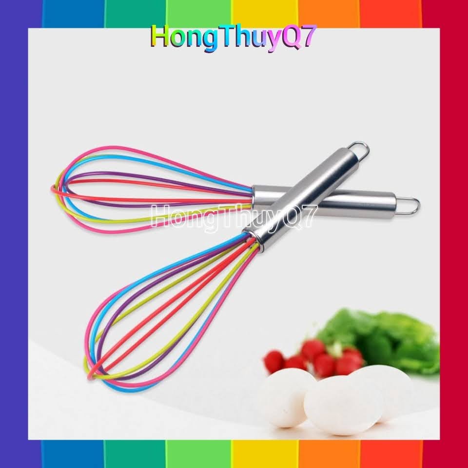 Cây Đánh Trứng, Phới lồng màu cầu vồng Silicon &amp; thép không gỉ 25cm (1c) trộn bột không dính - HongThuyQ7