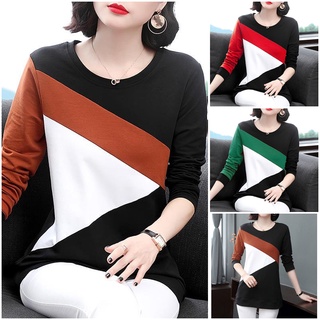 Áo thun tay dài cổ tròn thời trang dành cho phụ nữ trung niên