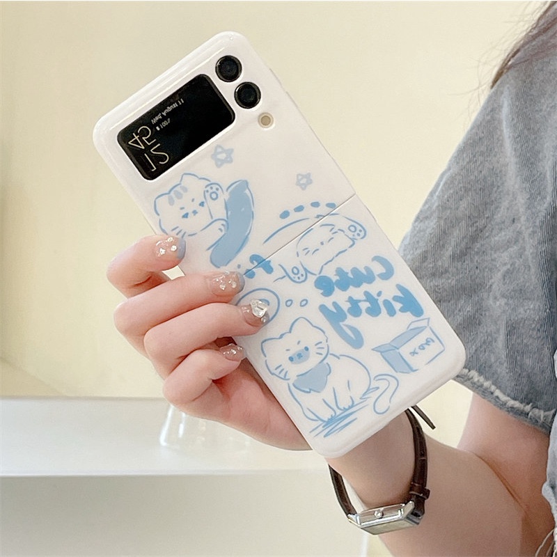 Ốp Điện Thoại Mềm Nắp Lật In Hình Chó / Mèo Hoạt Hình Cho Samsung Galaxy Z Flip 4 3 5G Z Flip3 Flip4