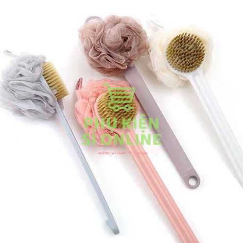 Cây bàn chải cọ lưng mịn kèm bông tắm 2in1 tiện ích.