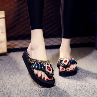 (ORDER) Dép xỏ ngón đế bánh mì quai đính đá màu sắc 3-6-8-11 cm, hàng cao cấp