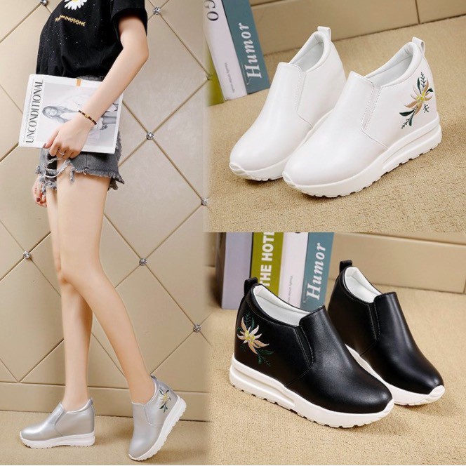 Giày Slip on độn 7p siêu mềm siêu nhẹ 3 màu đen ,trắng ,bạc | BigBuy360 - bigbuy360.vn