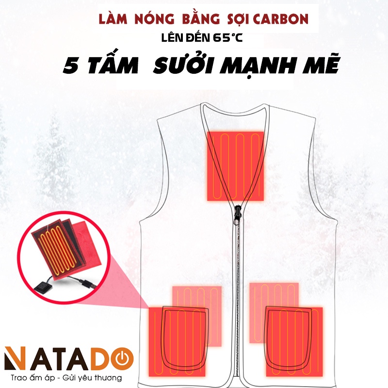 Áo sưởi điện Ghile Natado AS1 Thông Minh Chính Hãng - Áo khoác sưởi điện dùng pin dự phòng