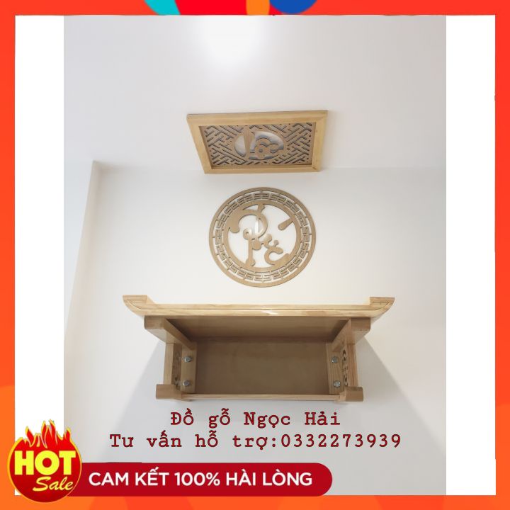 Bàn thờ treo tường 69x48cm dùng cho nhà ở, chung cư màu gỗ sồi kèm chắn khói và chữ phúc FREE SHIP