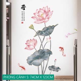 [SALE] Decal dán tường  HOA SEN NỞ ĐẸP KHỔ LỚN