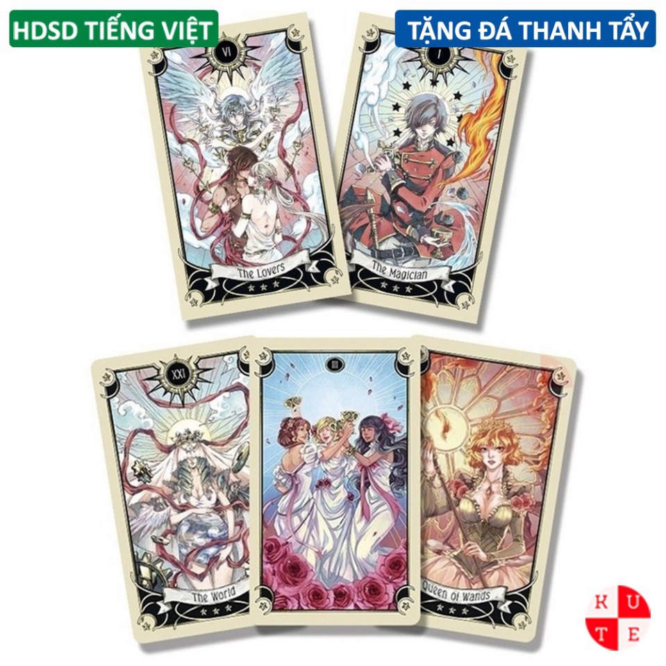 Bài Tarot Mystical Manga 78 Lá Bài Cán Bóng Giấy Dày Dặn Tặng Link Hướng Dẫn Tiếng Việt Và Đá Thanh Tẩy