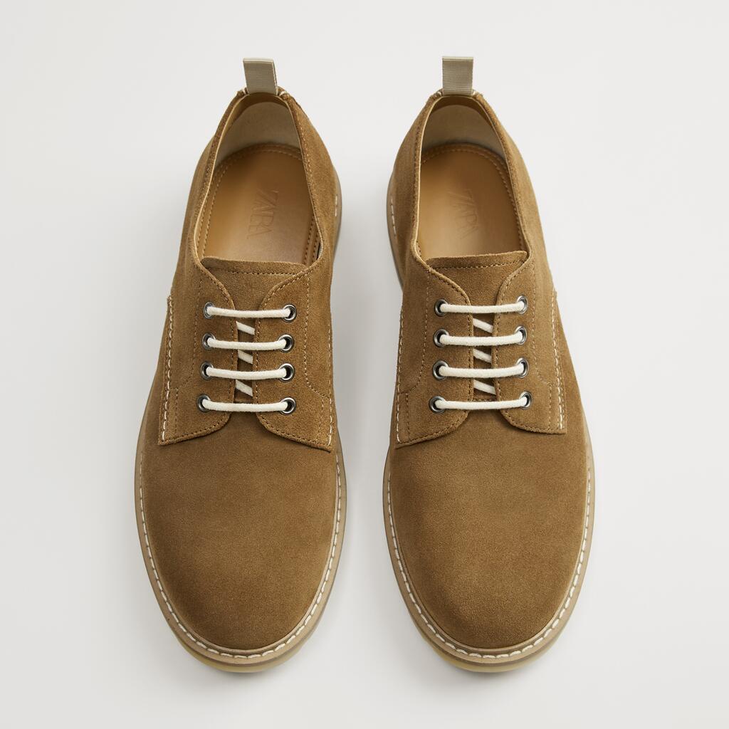 ZARA- Giày nam mới DA BÒ lộn THẬT màu nâu 12505720102