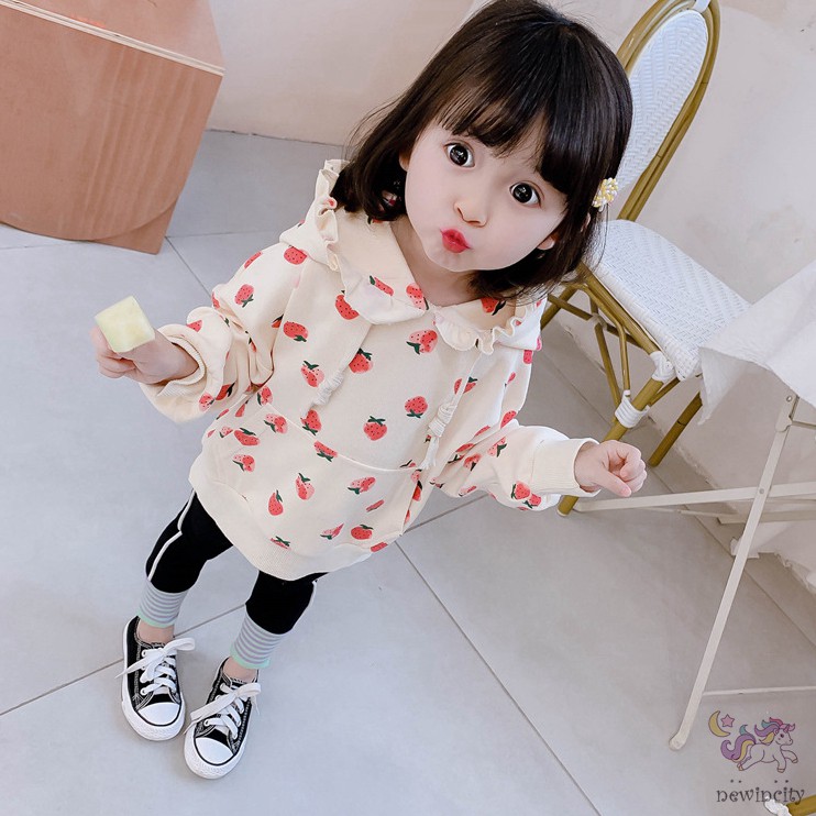 Áo Khoác Tay Dài Hoạ Tiết Dâu Tây Đáng Yêu Cho Bé Gái Kiểu Hàn Quốc