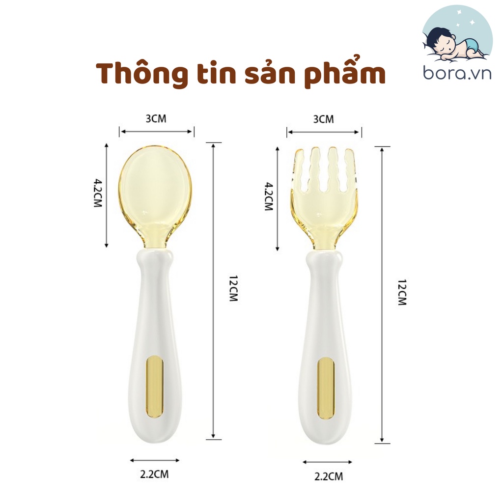 Thìa dĩa tập xúc PPSU cho bé, có thể uốn cong, kèm hộp đựng