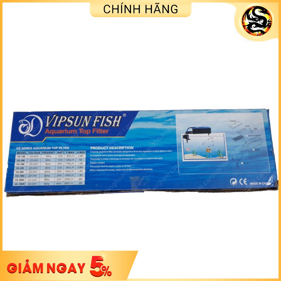 Máy Bơm Lọc Nước Hồ Cá VS-9800 & Bông Lọc - Bộ Bơm Lọc Nước Bể Cá Vipsun Giá Rẻ