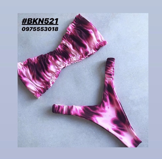 [BKN521] &lt;ÂU&gt; SET BIKINI QUÂY BEO NÂU/HỒNG LOANG
