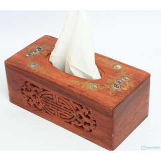 HỘP ĐỰNG KHĂN GIẤY ĂN GỖ HƯƠNG CAO CẤP ( 1 hộp lọng 2 bên khảm in hoa văn )