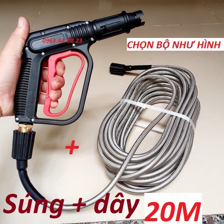 Bộ 10M-15M-20M-30M dây rửa xe và súng xịt - súng rửa xe áp lực cao ren 22mm