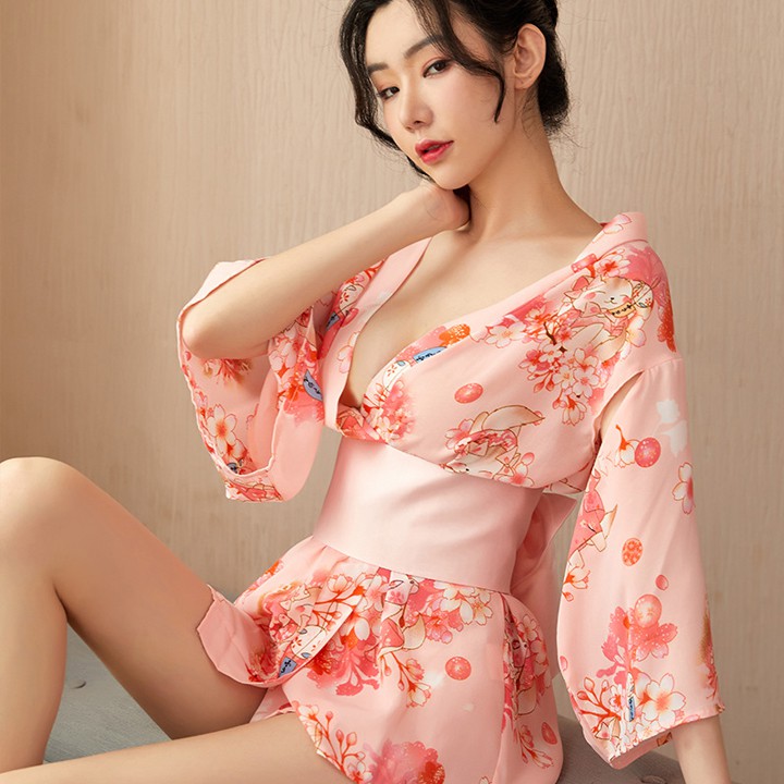 Váy ngủ kimono sexy áo choàng ngủ hoa anh đào xinh xắn