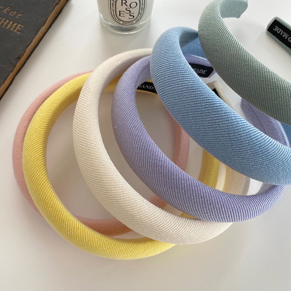 Băng đô cotton xốp dày bản rộng họa tiết kẻ sọc màu sắc ngọt ngào