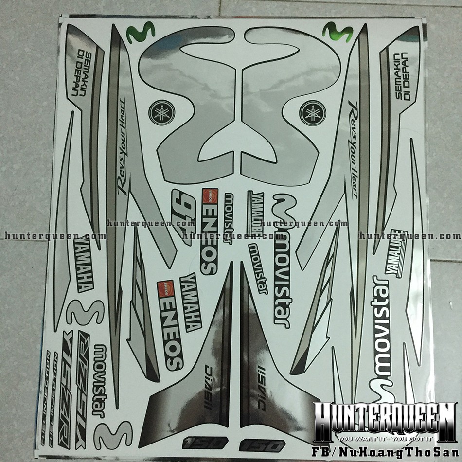 Tem Exciter 150. Tem rời chất liệu CROM, chữ Y15ZR. Dán xe đen. Xe màu khác vui lòng inbox